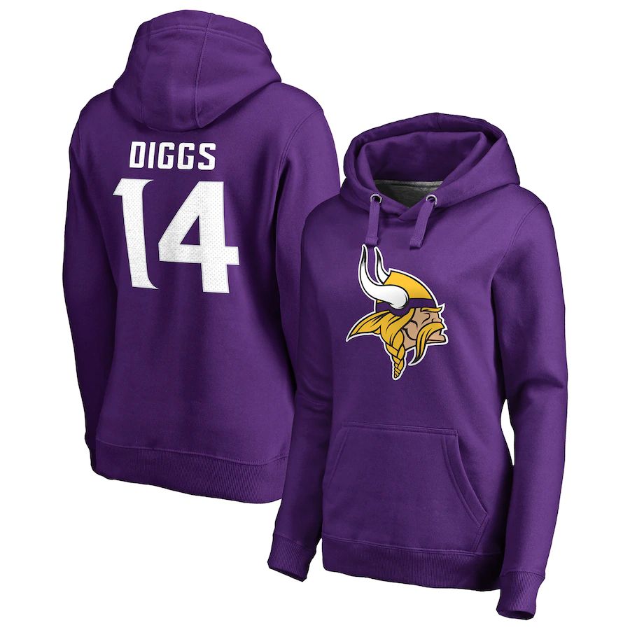 Women Minnesota Vikings #14 Stefon Diggs NFL Pro Line by Fanatics Branded Purple Player Icon Name & Number Pullover Hoodie->women nfl jersey->Women Jersey